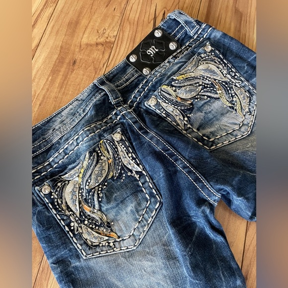 Miss Me Blue Embellished Capris - Picture 1 of 5